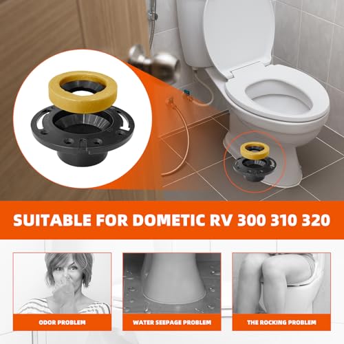 Image of RV Toilet Flange with Wax Ring, Socket Floor Flange Wax Seal Ring Repair Kit for RV 300 /310 /320 Toilets, Replaces 385345892 RV Floor Flange