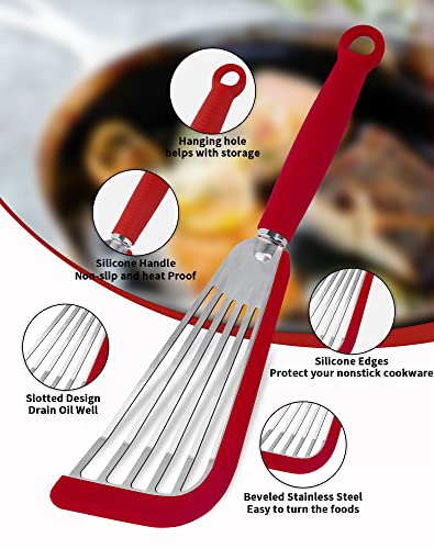 Friekylin Silicone Fish Spatula For Nonstick Cookware, Heat Resistant Slotted Spatula Turner For Cooking (Red) #TOP3