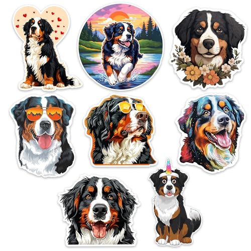 Image of Bernese Mountain Dog Sticker 8 Pcs (Large Size) Vinyl Stickers Laptop Waterproof Decal for Car Bumper Water Bottle Window Funny Party Birthday Decorations - Size 4 Inches