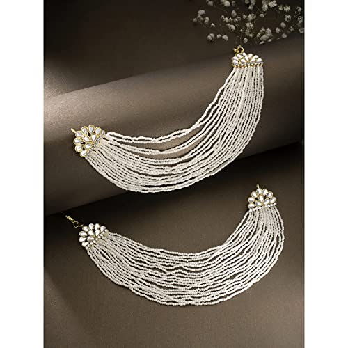 I Jewels Gold Plated Indian Wedding Bollywood Multi Strand Ear Chain With Pearl For Women (E2882)2