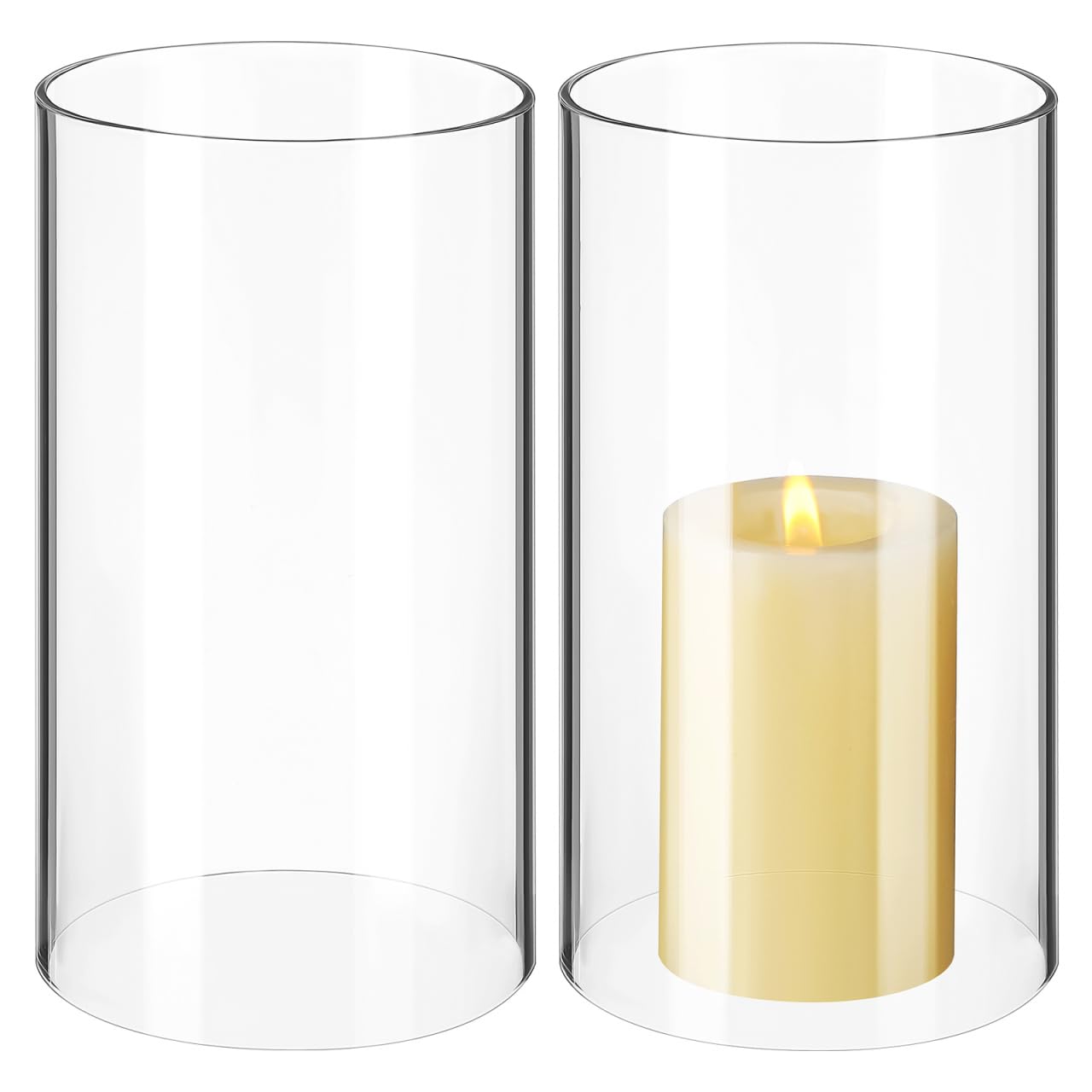 2 cilindri in per candele, portacandele a cilindro in, antivento, a cupola, per tealight, matrimonio, decorazione da tavolo, 8 x 15 cm