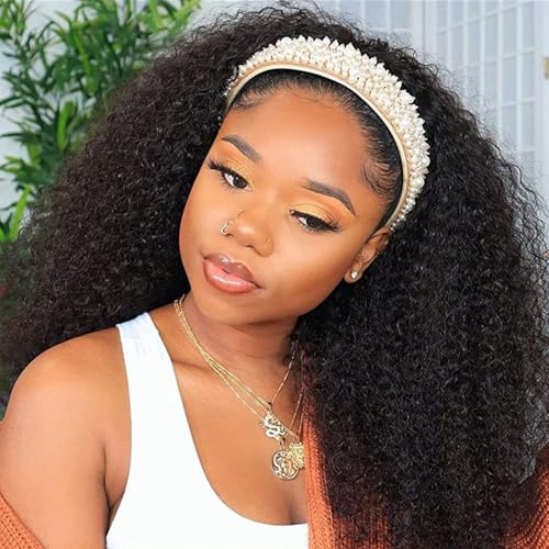 Image of Punmasa Kinky Curly Headband Wig Human Hair 180% Density Glueless Wigs for Black Women 10A Afro Kinky Curly None Lace Front Wig Real Human Hair Natural Curls 18 Inch