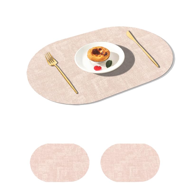 Salvamanteles Individuales, Juego de 4 Manteles Individuales y Posavasos de Cuero Macizo de Doble Cara Manteles Individuales y Posavasos de Cuero Lavables con Forma Ovalada Resistentes Al Cal