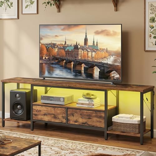 Image of SONGMICS BELLAH Collection - TV Stand with Power Outlets and Lights, Entertainment Center Media Console for TVs Up to 80 Inches, Living Room, Shelves, Drawers, Industrial, Rustic Brown ULGS421K101S
