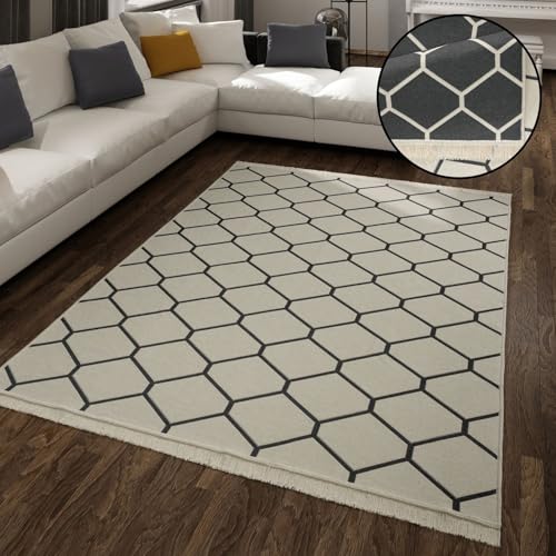 TT Home Alfombra Habitación Salon Dormitoro Lavable Estilo Nordico Geométrico con Flecos, Color:Gris Oscuro 5, Tamaño:80x150 cm
