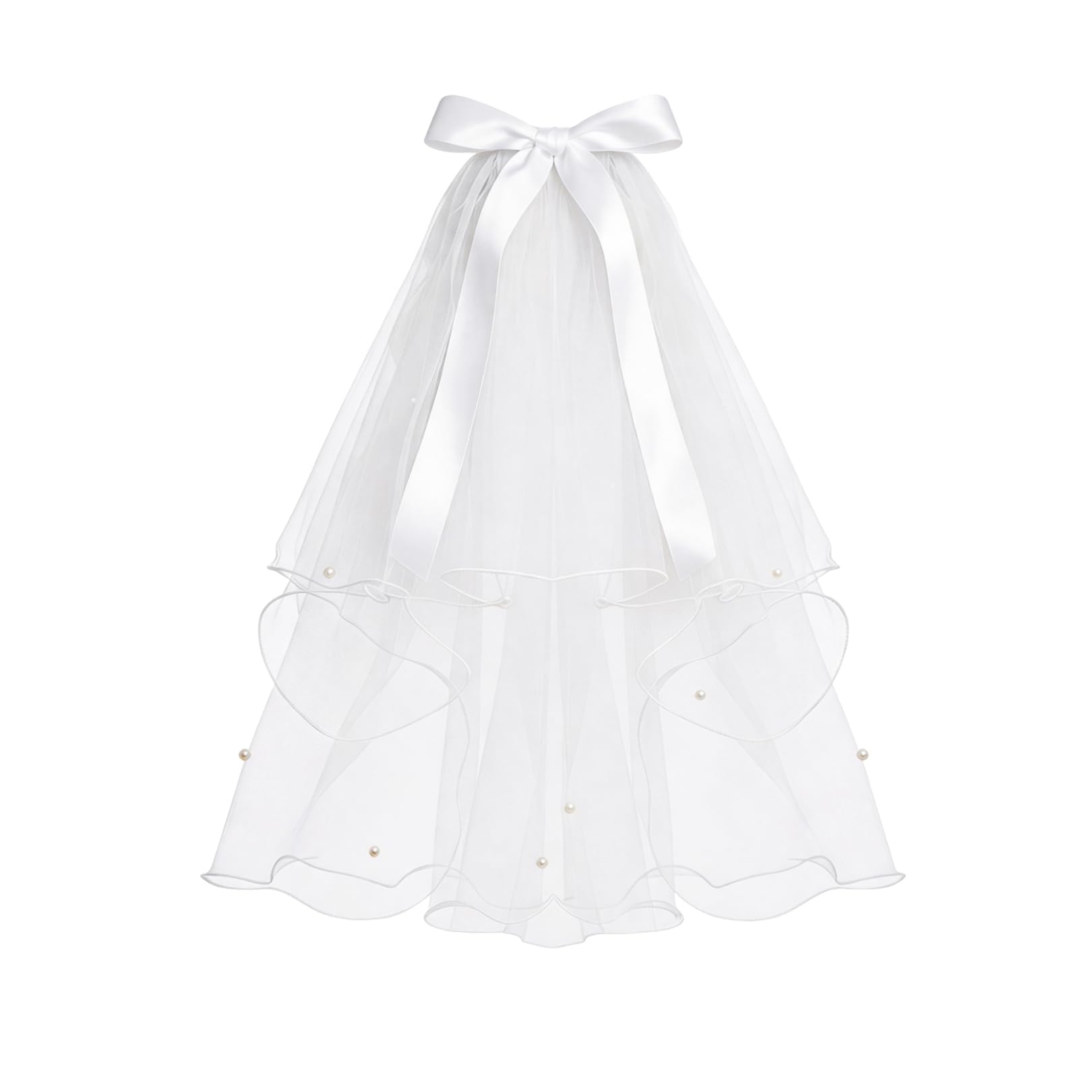 Besmrpg Women's White Bridal Hair Bow Veil With Pearl Brideveil Hen Party Accessories Tulle Hen Party Veil Bride To Be Veils With Cilp Weddingveil Bachelorette Partyaccessories For Hennight Bridal Shower Wedding