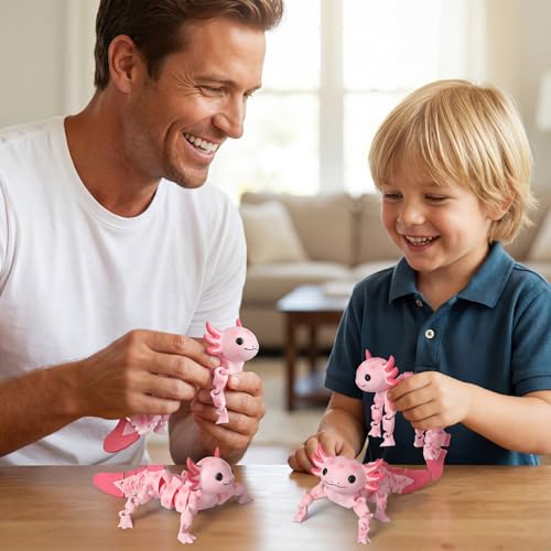 Imán 3D articulado en forma de salamandra rosa miniatura 3