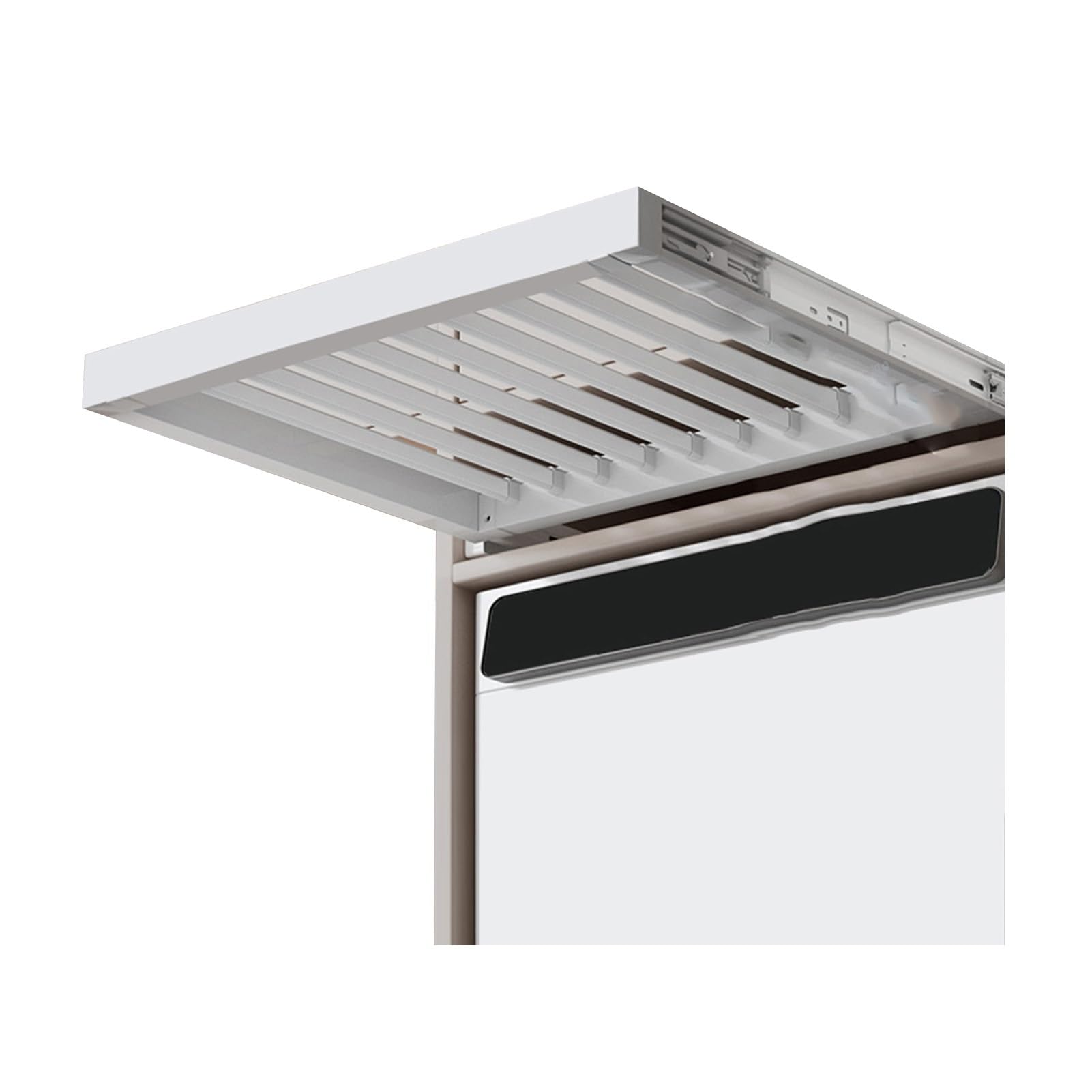 Stendibiancheria regolabile estraibile, salvaspazio, design silenzioso (2,44 x 51,5-66,5 cm), perfetto per l'asciugatrice della lavanderia, soluzione efficiente per riporre i vestiti