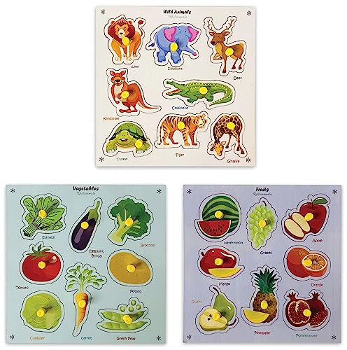 Khilonewale - Wooden Puzzle with Knobs Educational and Learning Toy for Kids (Animal - Fruits - Vegetables) (B0B6WSR7Y8) Amazon Price History, Amazon Price Tracker