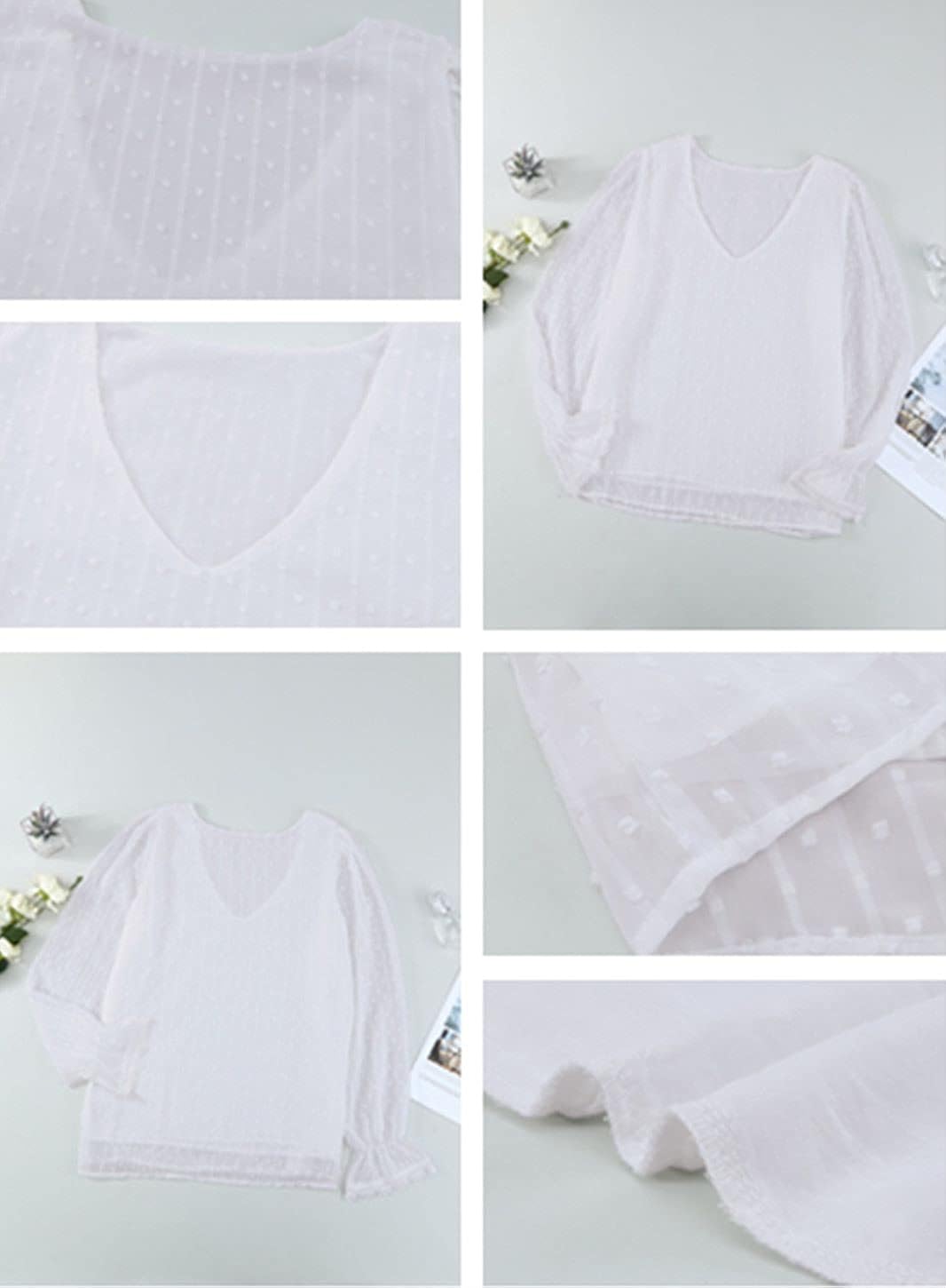 BLENCOT Womens Casual Boho Lace Puff Long Sleeve Blouse Loose V Neck Top Tshirt Shirts : Clothing, Shoes & Jewelry