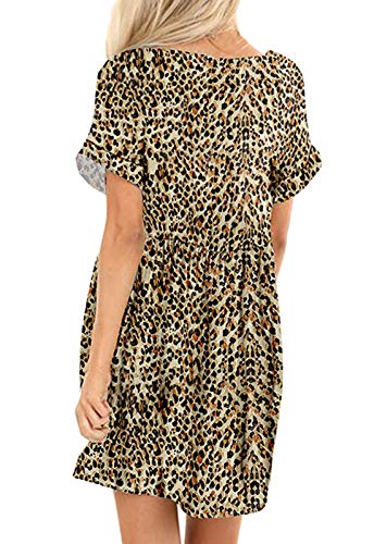 Image of Jayscreate Women's Baby Doll Dress Summer Casual Tunic Pleated Flowy Swing Short Sleeve Black V Neck Mini Dress