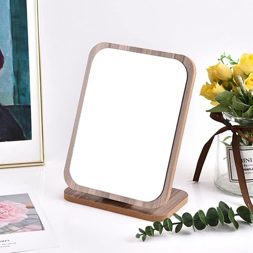 Miniatura 5 de Beaupretty Espejo de maquillaje plegable para escritorio, espejo de maquillaje con soporte, espejo de escritorio de madera, mesa plegable,