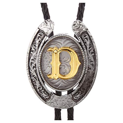 Vintage Bolo Tie for Men- Initial Letter ABCDMJR to Z Western Cowboy Bolo Tie for Women (D)