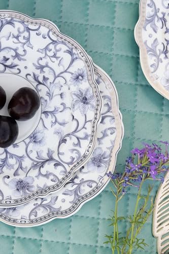 Image of Floral Royal Blue Cup and Saucer Set (Vintage Collection) for Tea /Coffee /Hot Drinks | Set of 6 Cup & 6 Saucers, 210 ML | Finest Premium Porcelain | Lead Free | Scratch Resistant | Chip Resistant