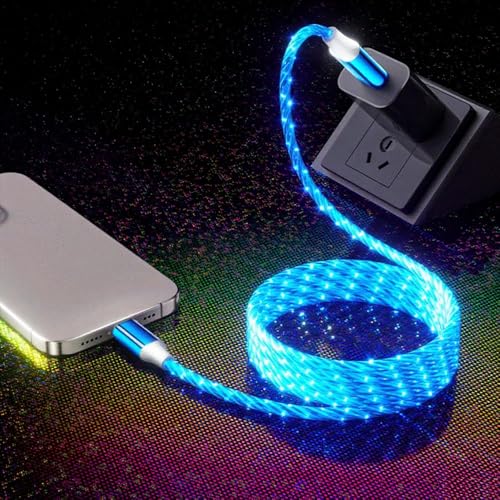 Image of IHAO Starry Light-Up USB Cable USBA to USBC Cable Durable Fast Charging Cable with Visible Current Flow As Night Light Use-A to C Star Blue