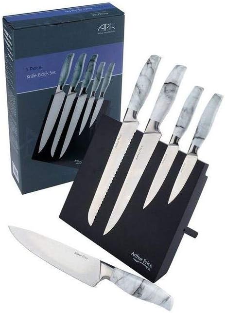 Arthur Price 5 Piece Grey Marble Magnetic Knife Block Set