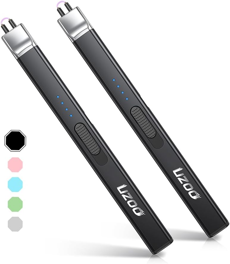2 PCS Long Lighter, Candle Lighters Electric Lighter, Rechargeable Arc with LED Display, Lighters for Candle Aromatherapy Camping BBQ Gas Stoves-Deep Black 2 PCS Long Lighter, Candle Lighters Electric Lighter, Rechargeable Arc with LED Display, Lighters for Candle Aromatherapy Camping BBQ Gas Stoves-Deep Black