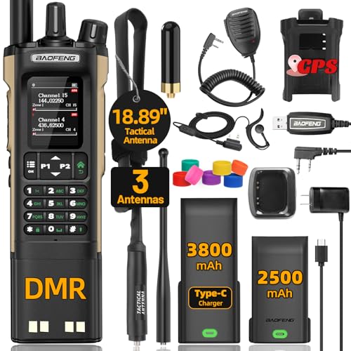Baofeng Ham Radio DM32 DMR Radio Handheld Rechargeable Walkie Talkies Long Range DM32UV 5RM Two Way Radio NOAA Weather Radio with GPS Copy Frequency 3800mAh Battery USB-C Charging with Radio Holster