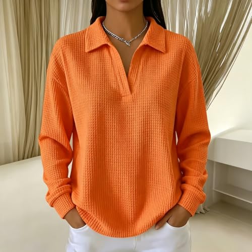 Long Sleeve T Shirts for Women Waffle Knit Lightwieght Tunic Vintage Tees - image 2