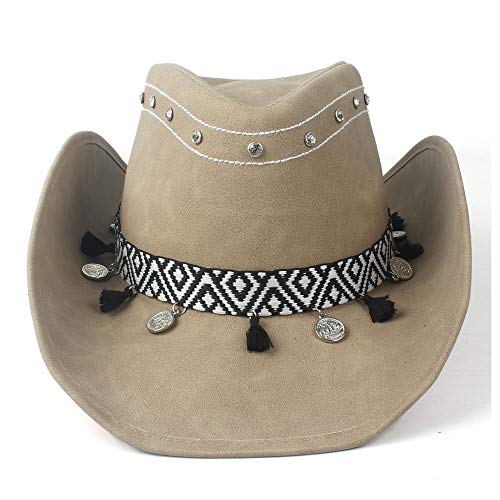 HONG YI-HAT Kleid Accessoires Lederkappe Fashion Fashion Mode Herren Damen 100% Leder Cowboyhut Band Rollkrempe Fedora Hut Jazz Hut, Leder, hautfarben, 58-59 Cover