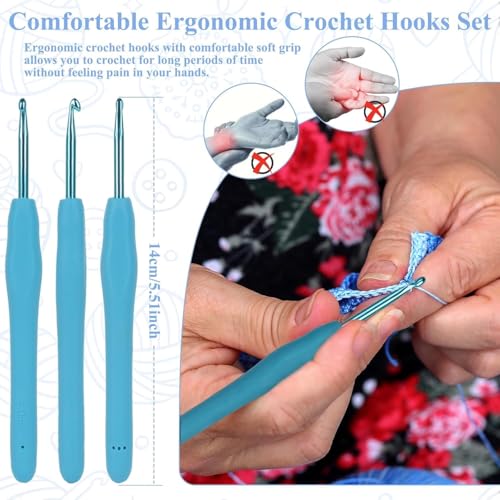 Image of Rainbow Crochet Kit for Beginners, 9-Piece Ergonomic Crochet Hooks with Yarn Balls, Stitch Markers, Plastic Sewing Needles & Scissors - Complete Knitting & Crochet Starter Set (rainbov color hook kit)