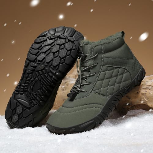 Image of Winter Footwear Barefoot Shoes Women Men Zero Drop Barefoot Hiking Boots Slip On Warm Waterproof Snow Boot Minimalist Wide Toe Ankle Booties Five Finger Hike Shoes Outdoor