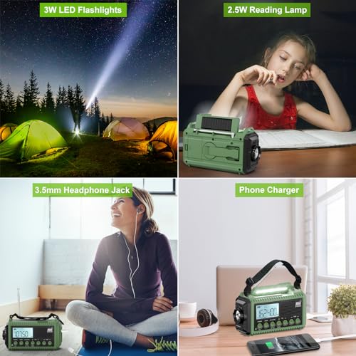 Raynic Emergency Radio, 12000mAh/44400mWh Battery Operated Weather Radio, Solar Hand Crank Radio with AM/FM/SW/NOAA Alert, Cell Phone Charger, Type-C Charging, Flashlight and SOS Siren - Image 4