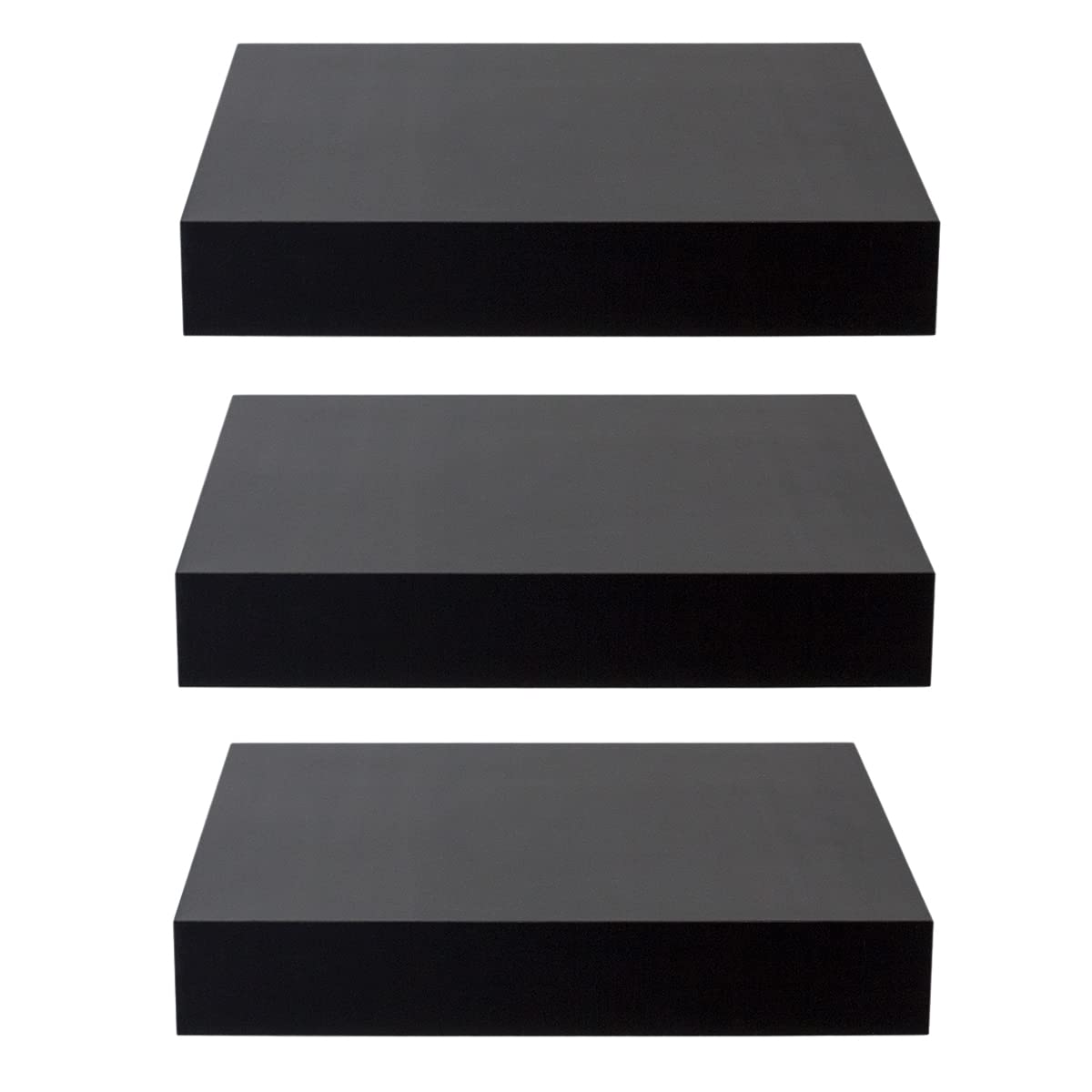 Home Basics Floating Wall Shelf Black 9" (3 Pack) Contemporary and Modern Shelf for Mini Sculptures, Small Plants, and Essentials | Invisible Mounting Brackets