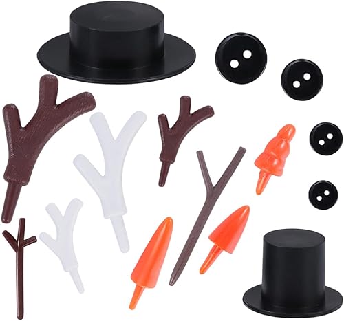 Milisten Kit de 344 botones de manualidades de muñeco de nieve navideño, 60 botones de nariz de zanahoria, 60 mini sombreros negros, 200 botones