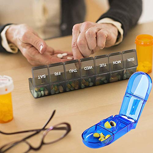 Pillensnijder+Wekelijkse Pillendoos 2 STUKS,Pillensplitser met mes Pillen in een Halve Kwart Gesneden,BPA-Vrije Reis… - Image 3