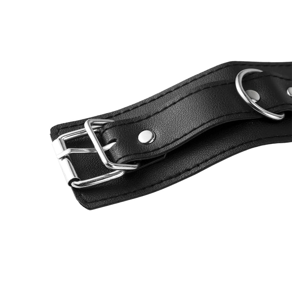 Ensemble de Bondage en Cuir Noir, Collier et Menottes Réglables, Kit de Contrainte pour Couples