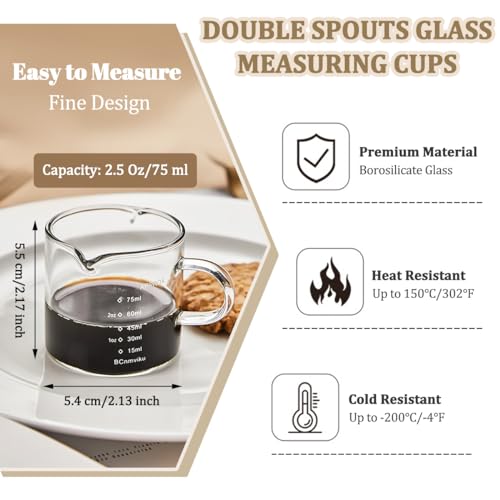 Juego de 4 Vasos Medidores de Vidrio con Doble Pico 75 ml miniatura 2
