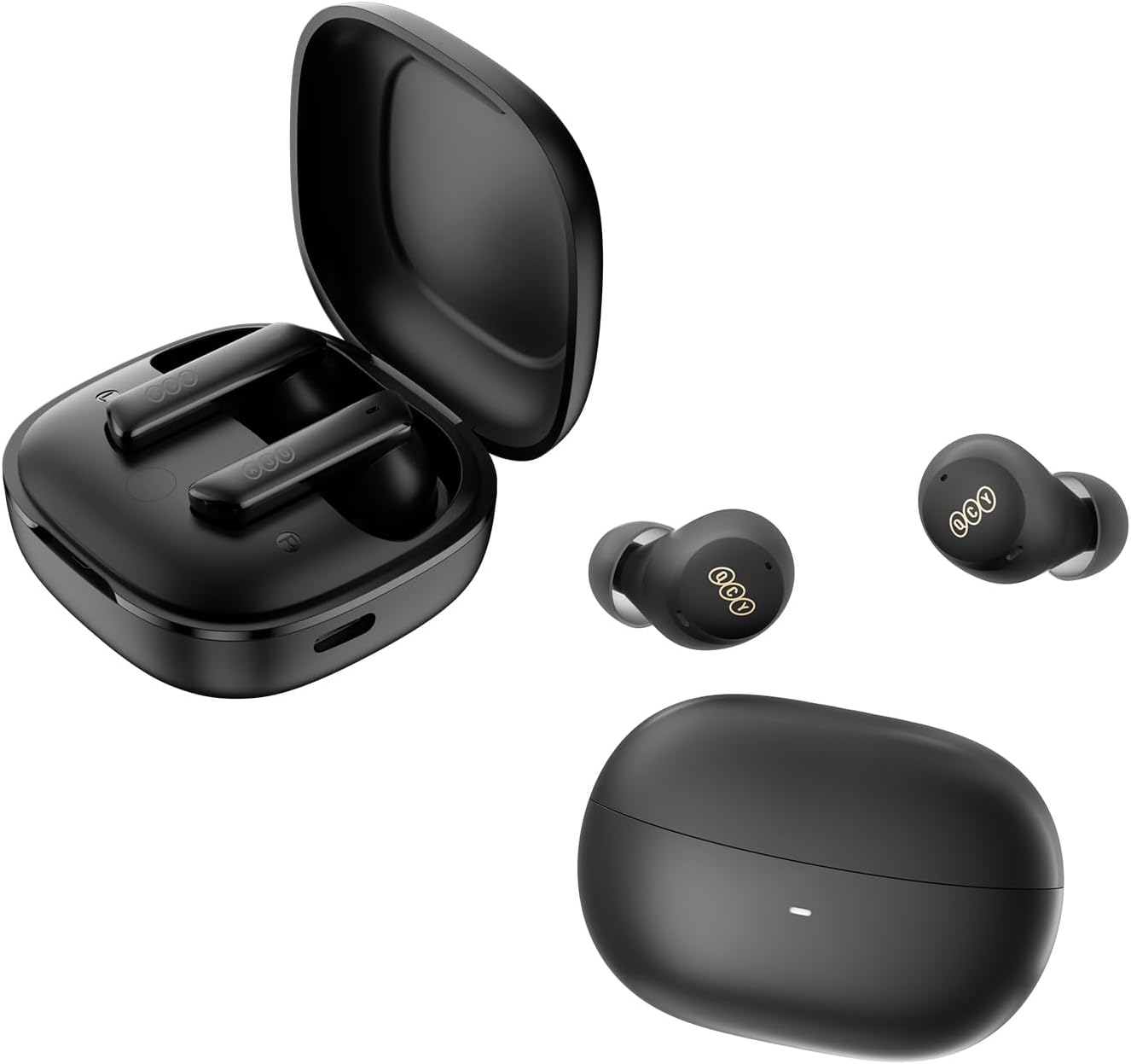 QCY HT05 MeloBuds and HT07 ArcBuds with their charging cases