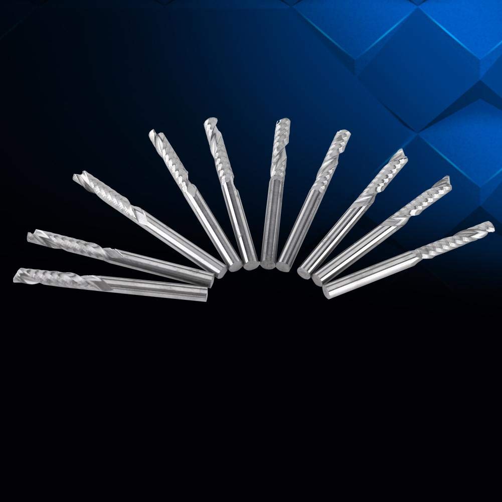 Akozon 10pcs Cortador de Fresador 3.175 * 15 MM Solo Flauta Carburo de Tungsteno End Mills CNC bits para Madera Corte de Acrílico Conjunto