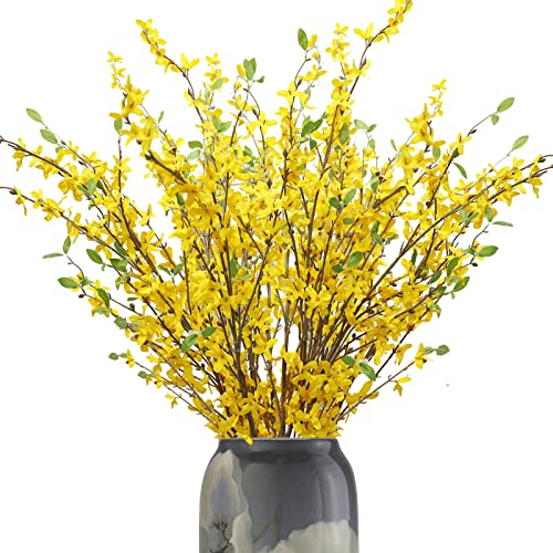 cacise Artificial Forsythia Branches 6 Pcs 39.4 Inch Cherry Blossom Spring Flowers Artificial for Decoration Silk Forsythia Flowers Artificial Orchids Wedding Office Home Party Dining Table Decor
