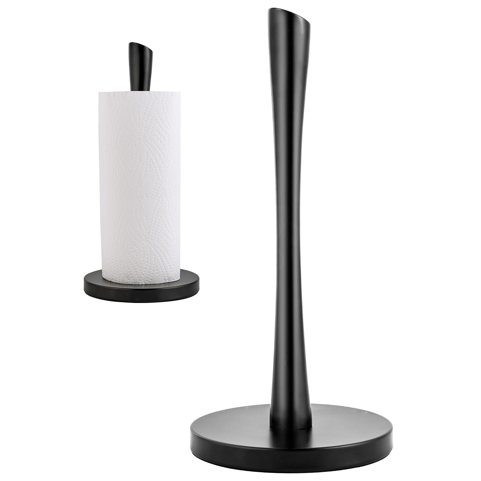 JOGREFUL Paper Towel Holder Stand, Stainless Steel Kitchen Paper Towel Countertop Stand with Streamline Body, Bathroom Organization for Family Standard Large Size Roll Paper, Black