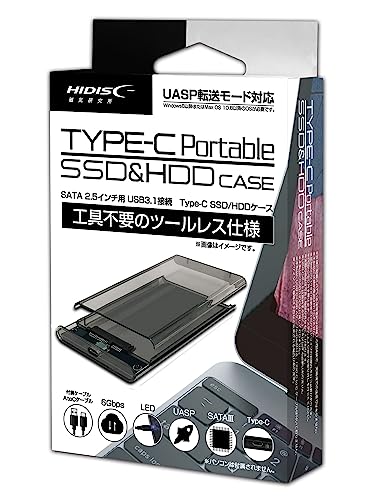 HIDISC SATA2.5�C���`�p USB3.1�ڑ�(USB Type-C)SSD�G���N���[�W���[ �H��s�v�̃c�[�����X�d�l HDEN25CSACB