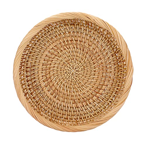 IGNPION Round Rattan Woven Serving Tray 19cm Coffee Table Decorative Display Tray Living Room Desktop Organiser Trays for Perfum Candle - Image 4