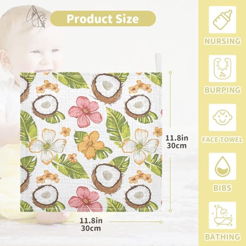 vvfelixl Baby Muslin Washcloths Coconut Flower Baby Burp Cloths Cotton Babys Face Towel for Newborn Infants Boys Girls Soft and Absorbent 11.8 X 11.8 in, 3 Pack4