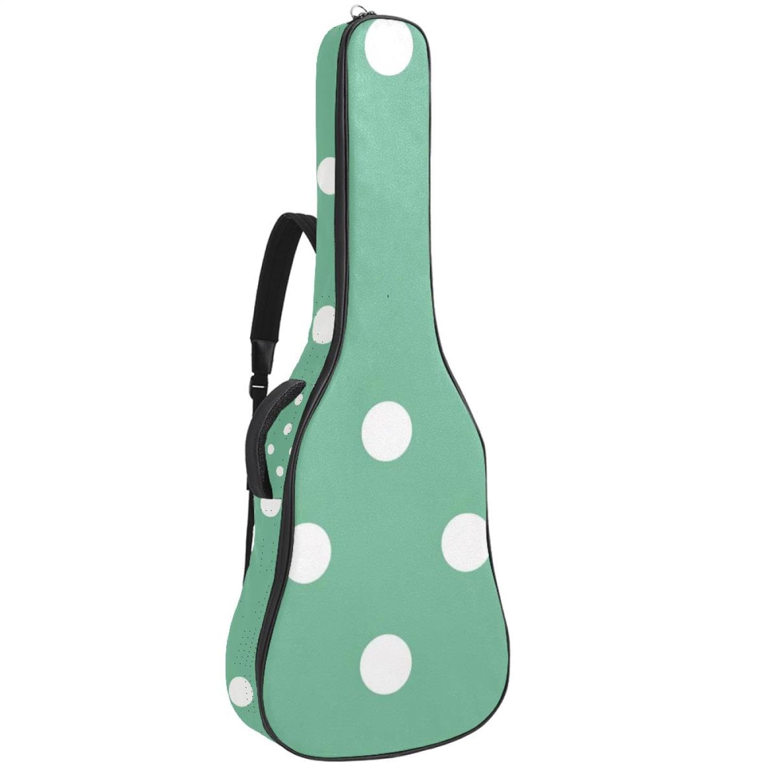 Tasche für Akustikgitarren mit 2 Taschen, verstellbarem Schultergurt und Rückenaufhänger, geeignet für E-Gitarren, Bassgitarren und klassische Gitarren, Grün / Weiß, Frisches Grün mit weißen Punkten,