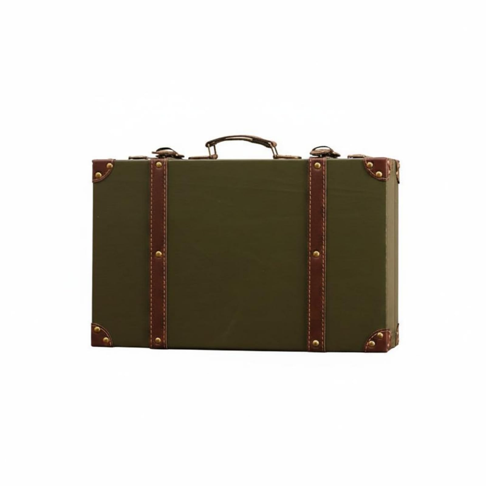 Leather-Like Vintage Suitcase Trunk Stitched Trim Hard-Sided Suitcase Metal Corner Guards Retro Display Trunk Rivet Hardware for Prop Use, Dark Green S|Home & Garden | Furniture | Trunks-image-15