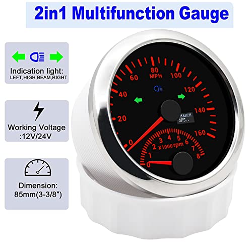 Kaolali 85Mm Gps Speedometer 0-160Mph With Tachometer Gauge 0-8000Rpm For Car Boat Motorcycle Marine Truck Speed Meter #TOP1