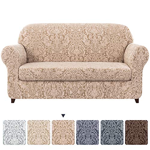 subrtex Sofa Slipcover 2-Piece Jacquard Damask Couch Cover with Seat Cushion Stretch Furniture