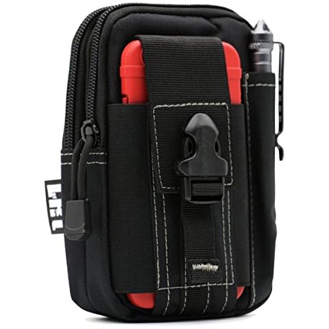 LefRight Tactical Molle Pouch EDC Utility Gadget Outdoor Men Waist Bag with Buckle Belt Clip Holder Holster for iPhone 6/7/X Samsung S8 J5 NOKIA 105 Moto G5S (Black Greyline) Cover
