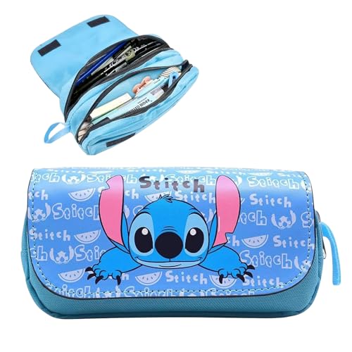 DTXYBC Stitch Estuche Escolar, Stitch Estuche de Lápices con 2 Compartimentos, Estuche de Anime, Estuche Lápices e Gran Capacidad, Estuche de lápices de Puntadas para niños y niñas