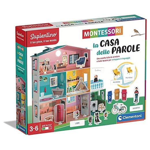 Clementoni - 16343 - Sapientino Montessori - La casa de Las Palabras - Casita Montessori, Juego Educativo con fichas ilustradas, Juego Montessori 3 años - Made in Italy
