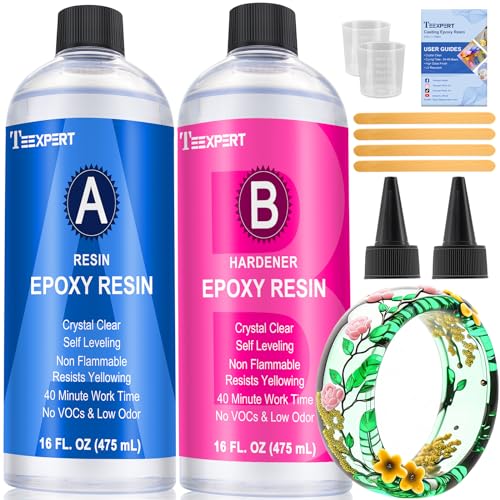 Epoxy Resin Crystal Clear Kit- 32oz/950ml - Casting Resin for Jewellery DIY Resin Coating Easy Cast Epoxy, with Instructions/Bonus Sticks/Graduated Cups/Beak Cover/Dropper/Gloves