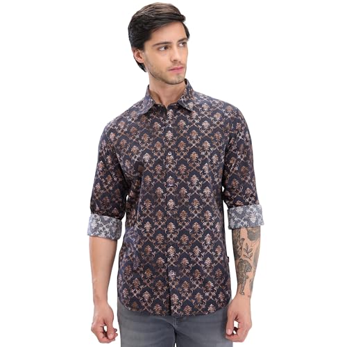 Image of Spykar Men's Slim Fit N /A Full Sleeve Printed Casual Shirts