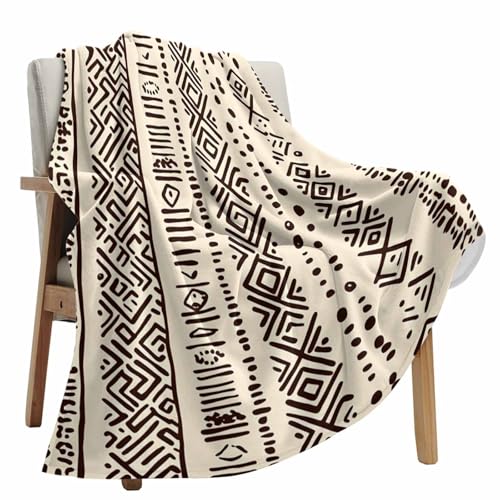 Boho Beige Throw Blanket Fleece Blanket for Couch, Vintage Tribe African Texture Soft Microfiber Fuzzy Cozy Lightweight Blankets for Home Bed Sofa All Season 40 x 50 Inch