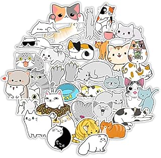 GEELBS Small Size Scrapbook Stickers, 50pcs Boxed DIY Decoration Super Cute Cats Stickers, Waterproof Vinyl Stickers for Laptop, DIY Keyboard, Skateboard, Suitcase, Diary(Sweet Cats, 50packs)